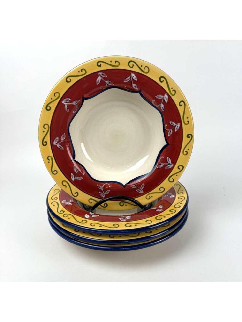 Pier 1 Vallarta Hand Painted 4/ 9" Bowls Earthenware Dishwasher Microwave Safe